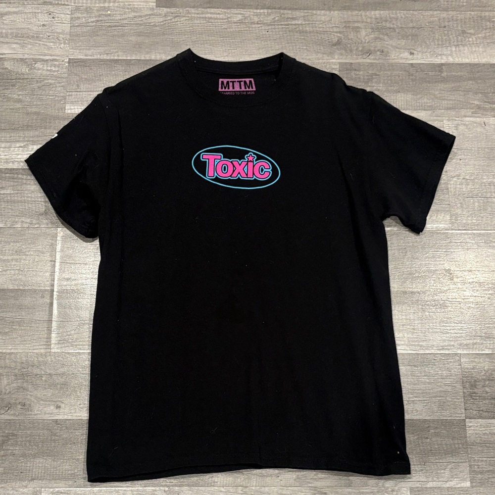 Married to the Mob Black Short Sleeve Tee with Pink & Teal 'Toxic' Logo